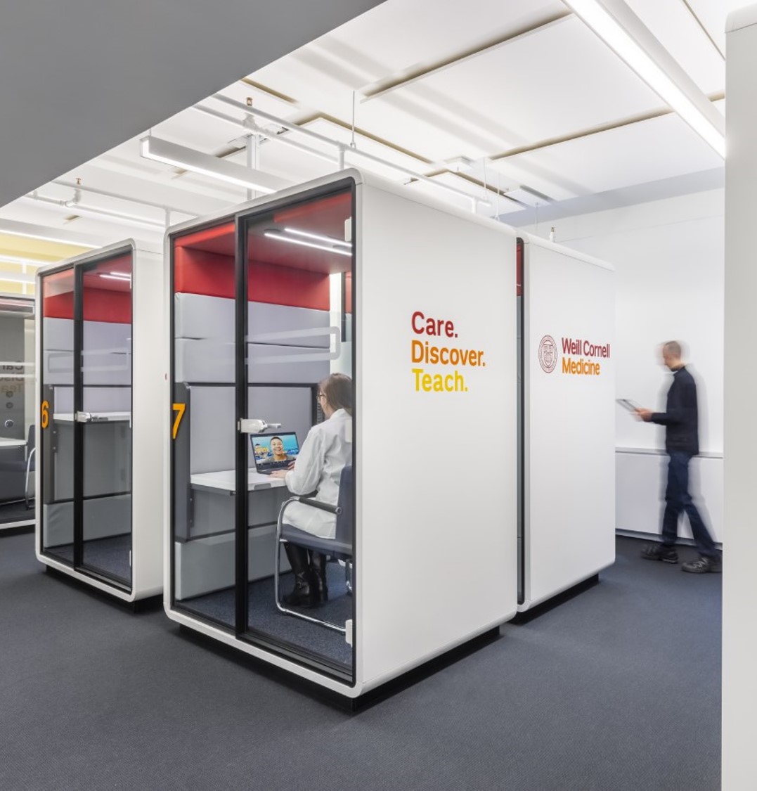 sound proof booths where telemedicine providers perform virtual visits