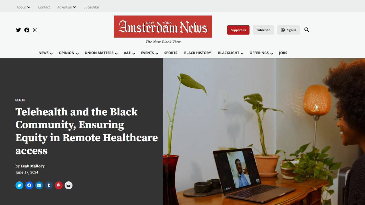 teleheath and the black community article on Amsterdam News site